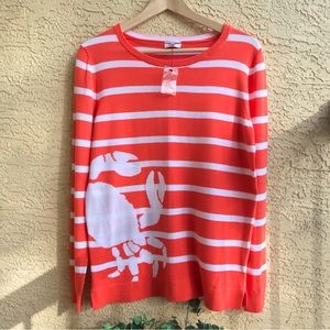 NWT Crown & Ivy Striped Novelty Print Crab Sweater